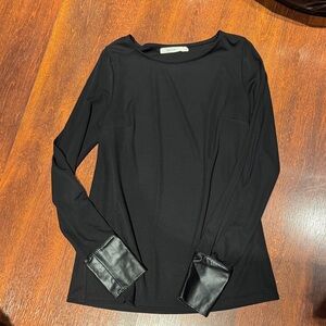 Bailey 44 Black Long-Sleeve Top with Faux Leather Cuffs